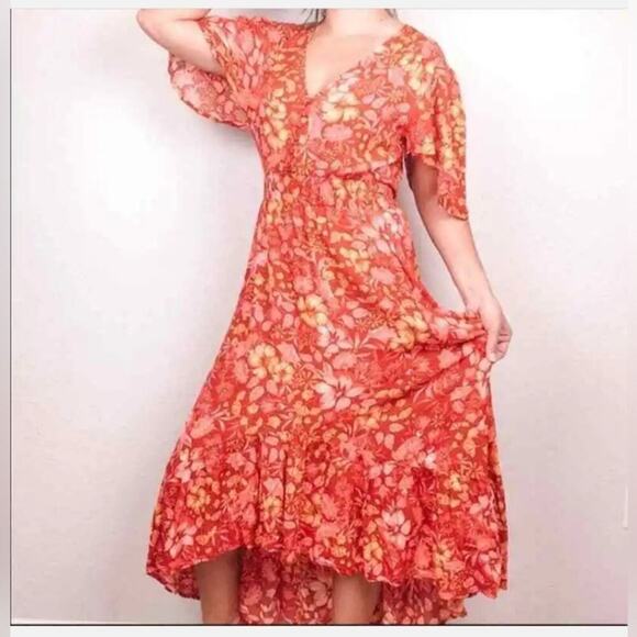 Anthropologie Abel The Label Maple Summer Red Floral Bohemian Maxi Dress XS - Picture 2 of 11